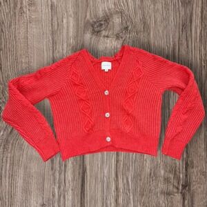 Pink Rose Firecracker Red Cable Knit Crop Cardigan Sweater L NWT Jewel Buttons